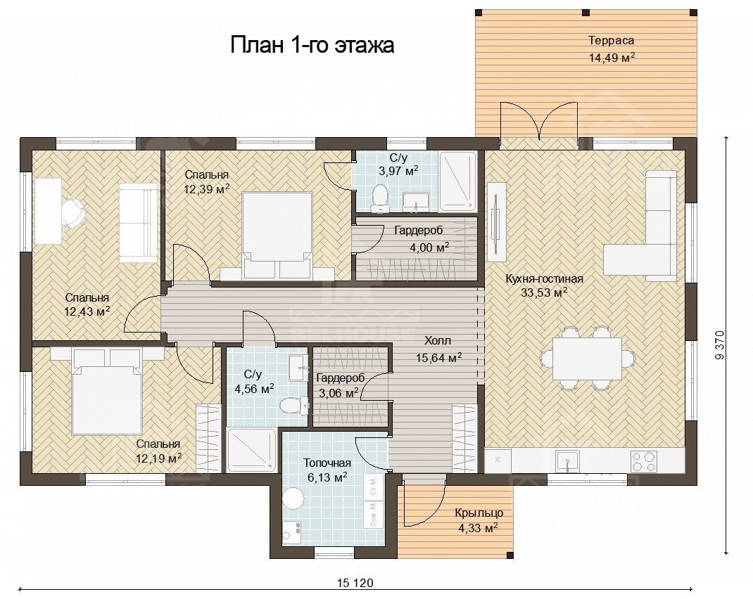 Каркасный дом, проект №364 - планировка